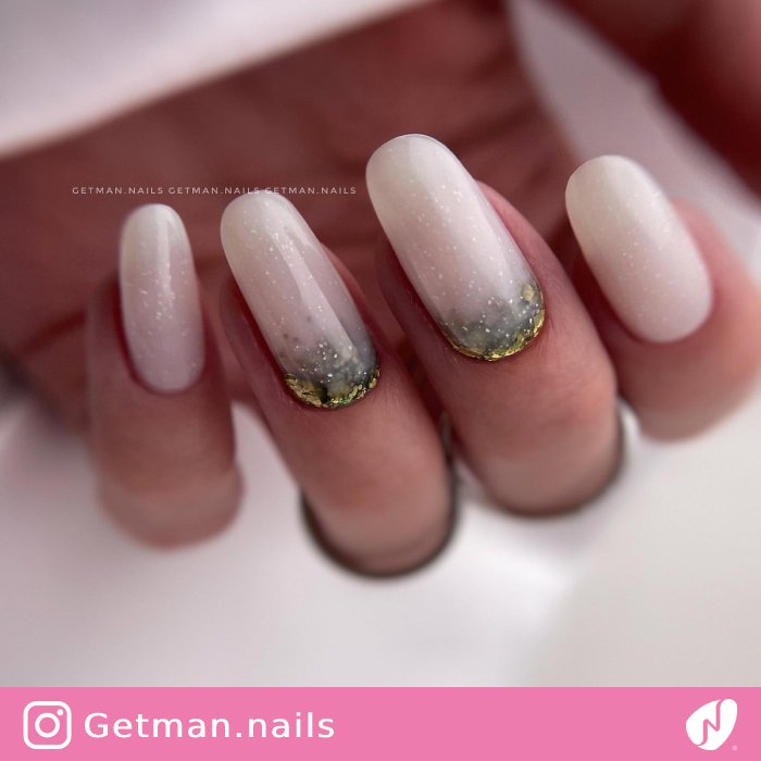 Milky White Nails with Embellishment